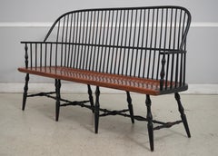Hand-Crafted Long Spindle-Back Windsor Bench with Tiger Maple Seat