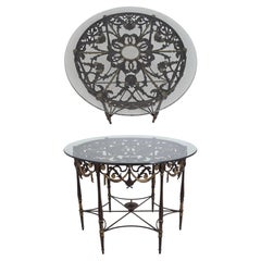 MAITLAND SMITH Round Neoclassical Glass Top Iron Table