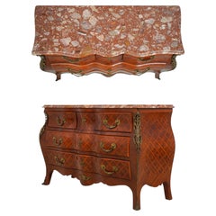 French Louis XV Style Marble Top Marquetry Commode