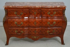 French Louis XV Style Marble Top Marquetry Commode