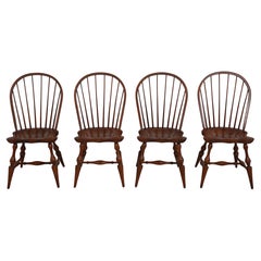 Set of Four Bow-Back Windsor Dining Chairs, Mixed Wood, Circa 1990