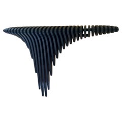 Black console table made of birch plywood, finished and hand-painted
