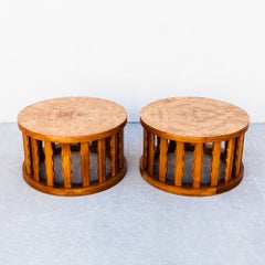 Tavolini rotondi vintage in noce e radica in stile Mid-Century di Cal Mode