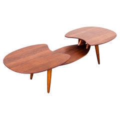 Restored Space Age Biomorphic Two Tier Coffee Table in Solid Walnut