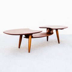 Restored Space Age Biomorphic Two Tier Coffee Table in Solid Walnut