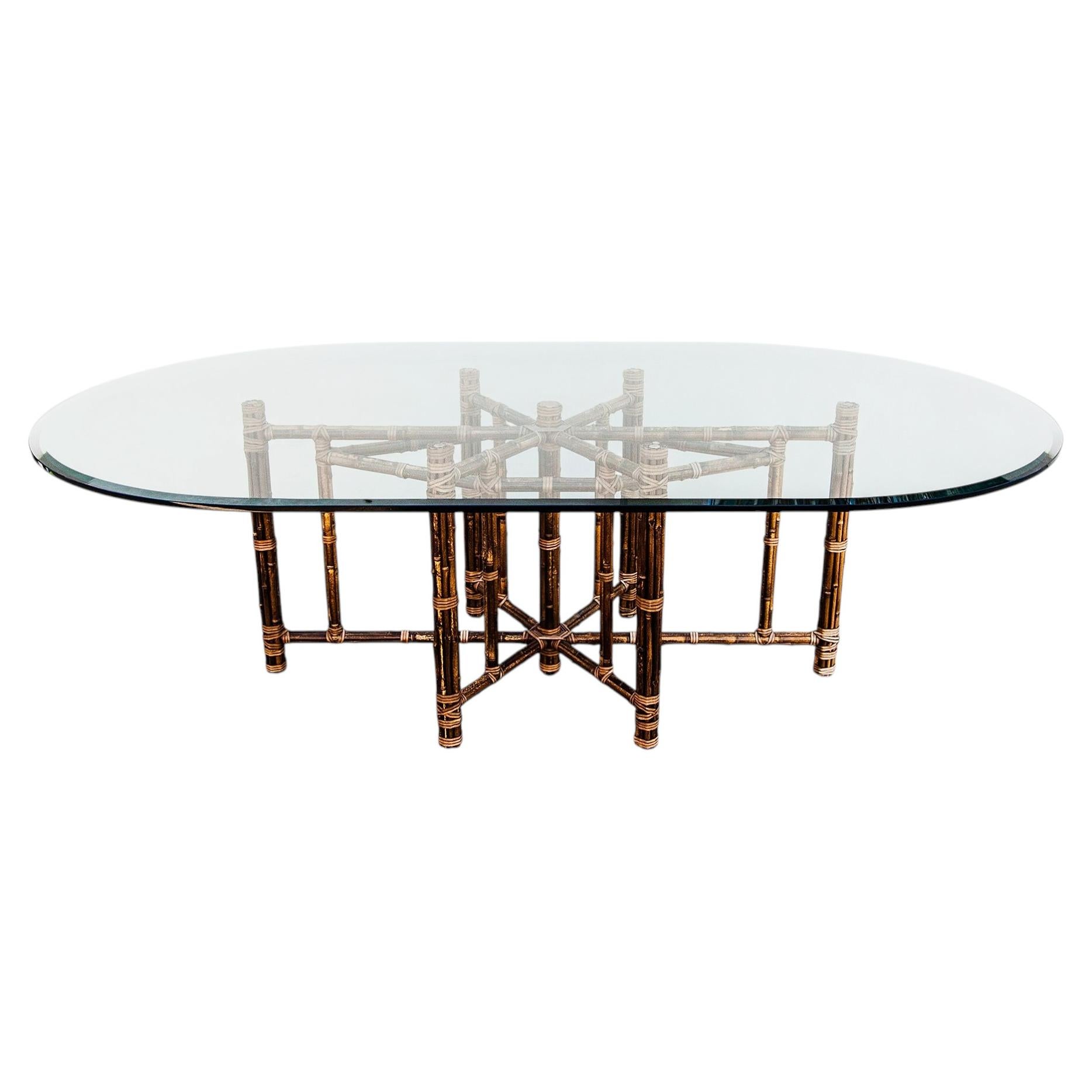 McGuire Coastal Modern Bamboo & Laced Rawhide Racetrack Dining Table For Sale