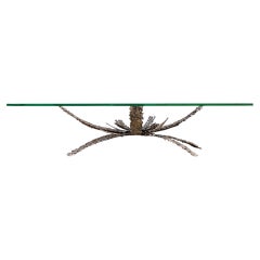 Vintage Brutalist Bronze & Glass "Lotus" Coffee Table by Daniel Gluck