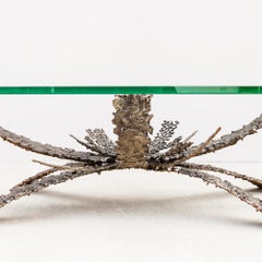 Vintage Brutalist Bronze & Glass "Lotus" Coffee Table by Daniel Gluck