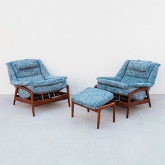 Iconic 1960s Folke Ohlsson for Dux Reclining Lounge Chairs with Ottoman
