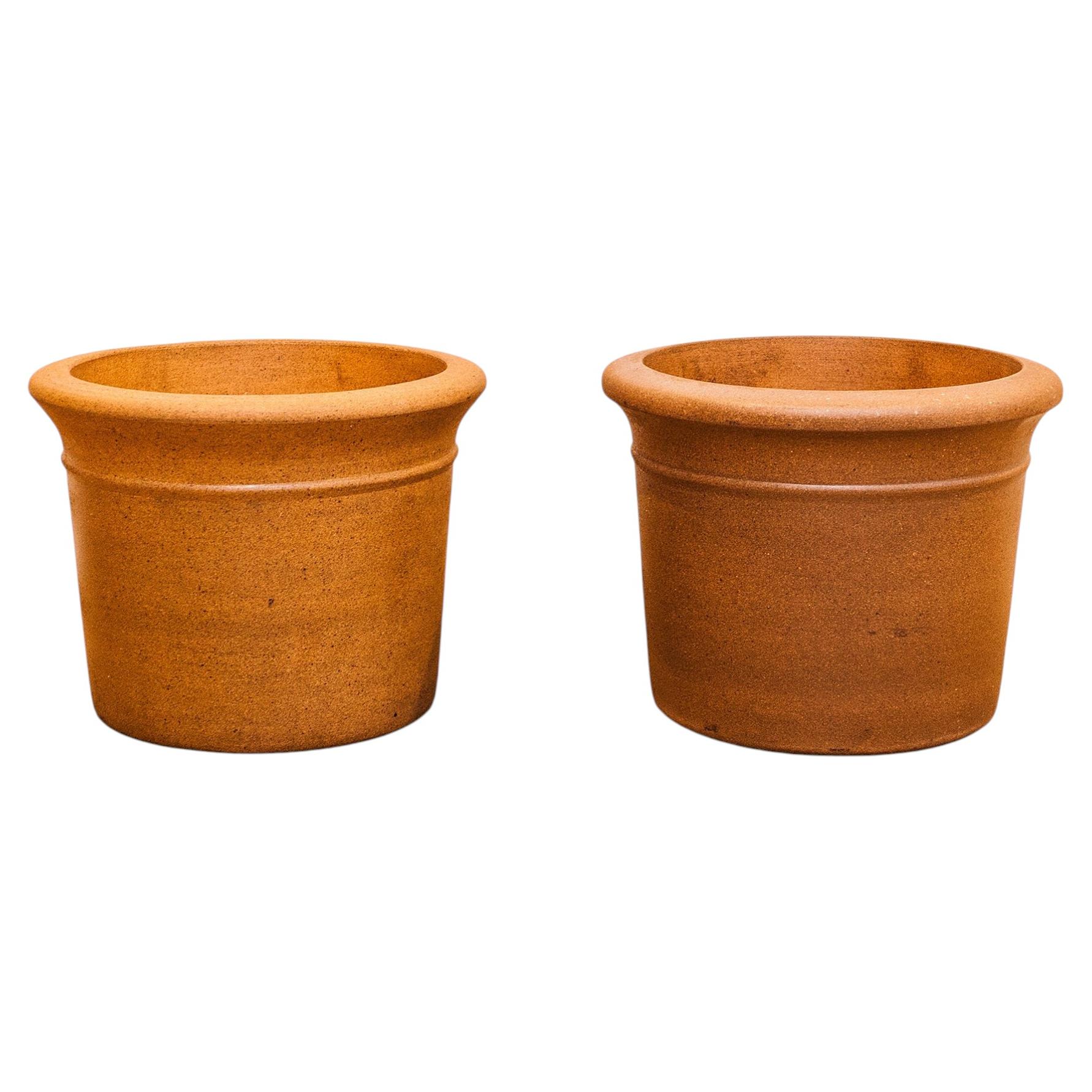 Mid Century Architectural Pottery Speckled Stoneware Planters For Sale