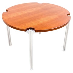 Mesa de comedor restaurada de mediados de siglo, de nogal y acero, de Risom Design
