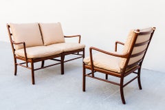 Restored 1960s Ole Wanscher Colonial Sofa & Easy Chair in Mahogany and Leather