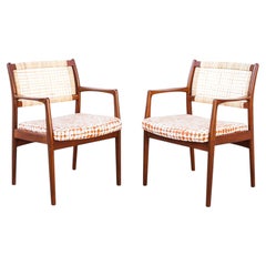 1950s Mid Century Modern Walnut & Cane Armchairs by Sylve Stenquist for Dux