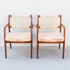 1950s Mid Century Modern Walnut & Cane Armchairs by Sylve Stenquist for Dux