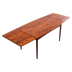 Restored Danish Mid Century Modern Rosewood Hidden Leaf Dining Table