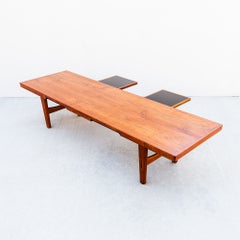 Large 1960s Danish Modern Studio Crafted Teak Coffee Table w. Hidden Drink Trays