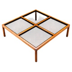 Restored Walnut & Smoked Glass Mid Century Modern Coffee Table