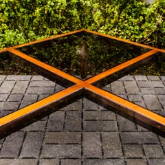 Restored Walnut & Smoked Glass Mid Century Modern Coffee Table