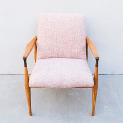 Vintage Mid Century Walnut Scoop Lounge Chair with Brass Accents