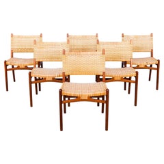 Original Hans Wegner CH31 Teak & Rattan Dining Chairs, Danish Mid Century Modern