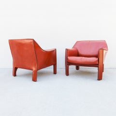 Vintage-Lounge-Sessel „Cassina Modell 415 CAB“ aus terrakottafarbenem Leder von Mario Belli