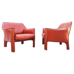 Vintage-Lounge-Sessel „Cassina Modell 415 CAB“ aus terrakottafarbenem Leder von Mario Belli