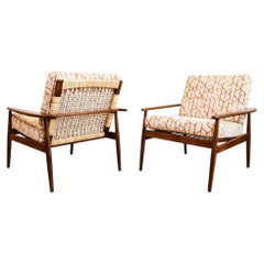 Restored Hans Olsen Vintage Danish Modern Lounge Chairs in Afromosia & Rattan