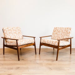 Restored Hans Olsen Vintage Danish Modern Lounge Chairs in Afromosia & Rattan