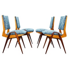 Maurice Pré Mid Century Modern Oak & Mahogany Dining Chairs, France 1950s