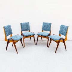 Maurice Pré Mid Century Modern Oak & Mahogany Dining Chairs, France 1950s
