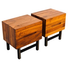 1960s Mid Century Modern Solid Walnut Two Drawer Nightstands with Sculpted Pulls