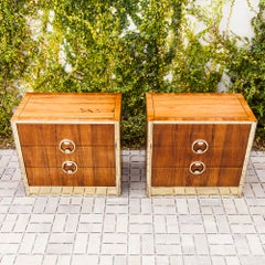 Mastercraft Hollywood Regency Zebrawood and Brass Three Drawer Commodes