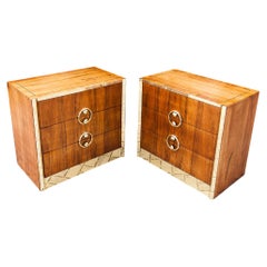 Mastercraft Hollywood Regency Zebrawood and Brass Three Drawer Commodes