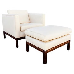 Restored Mid Century Modern Knoll Style Leather Club Chair & Ottoman
