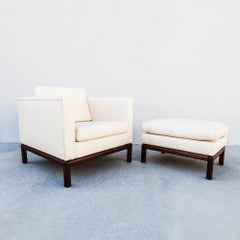 Restored Mid Century Modern Knoll Style Leather Club Chair & Ottoman