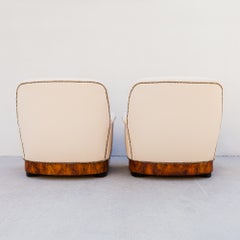 Vintage Italian Art Deco Club Chairs in Walnut Burl and Edelman Leather