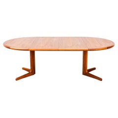 Restored Danish Modern Teak Pedestal Base Dining Table with Two Extensions