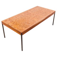 Refinished 1970s Mid Century Modern Walnut & Burl Executive Desk by Hiebert