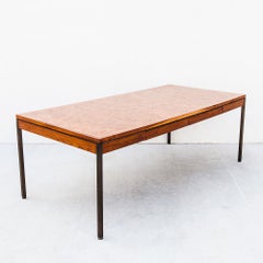 Refinished 1970s Mid Century Modern Walnut & Burl Executive Desk by Hiebert