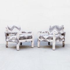 Restored Postmodern Parsons Style Lounge Chairs in Chenille Fabric by Drexel