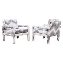 Restored Postmodern Parsons Style Lounge Chairs in Chenille Fabric by Drexel