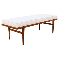 Restored 1960s Mid Century Modern Ashwood & Velvet Upholstered Bench