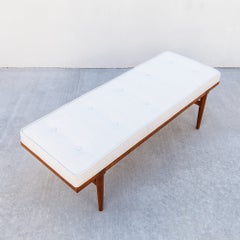 Restored 1960s Mid Century Modern Ashwood & Velvet Upholstered Bench