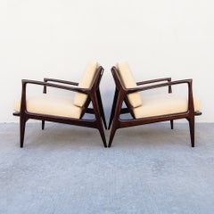 Ib Kofod-Larsen for Selig Danish Modern Sculptural Lounge Chairs in Leather
