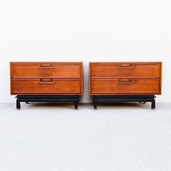 American of Martinsville Walnut & Brass Two Drawer Commodes / Nightstands