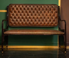 Rare Koloman Moser Viennese Secession Bench, Leather & Brass, 1900