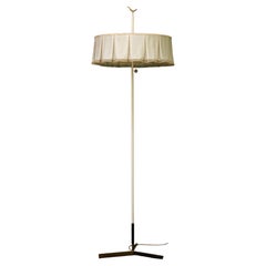 1940s Floor Lamp - Unique Piece with Bronze Bird and Original Fringed Silk Shade
