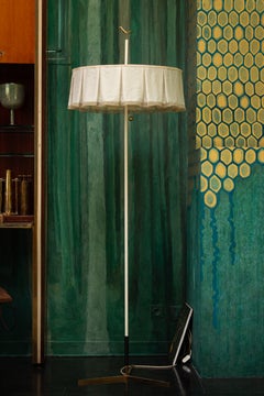 1940s Floor Lamp - Unique Piece with Bronze Bird and Original Fringed Silk Shade