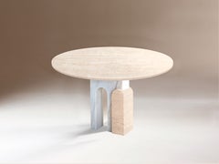 Sculptural Round Dining Table in Estremoz Marble and Travertine by Sergio Prieto