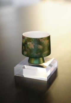 Contemporary Chinese Lacquer Tea Cup — Mottled Green, Handcrafted Ceramic Body